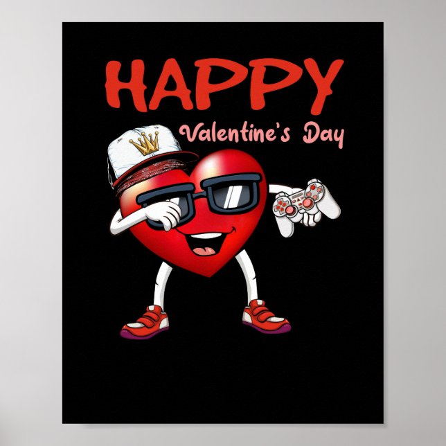 Happy Valentine Day Dab Heart Gamer Valentine Boys Poster (Front)