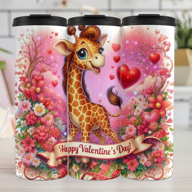 Happy Valentine Day Giraffe Floral Wrap Thermal Tumbler (Creator Uploaded)