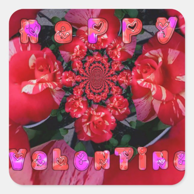 Happy Valentine Day Red Infinity Roses art Square Sticker (Front)
