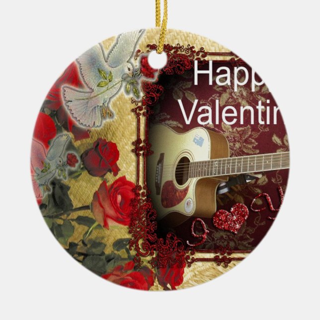Happy Valentine day Tunes in my heart Ceramic Ornament (Front)