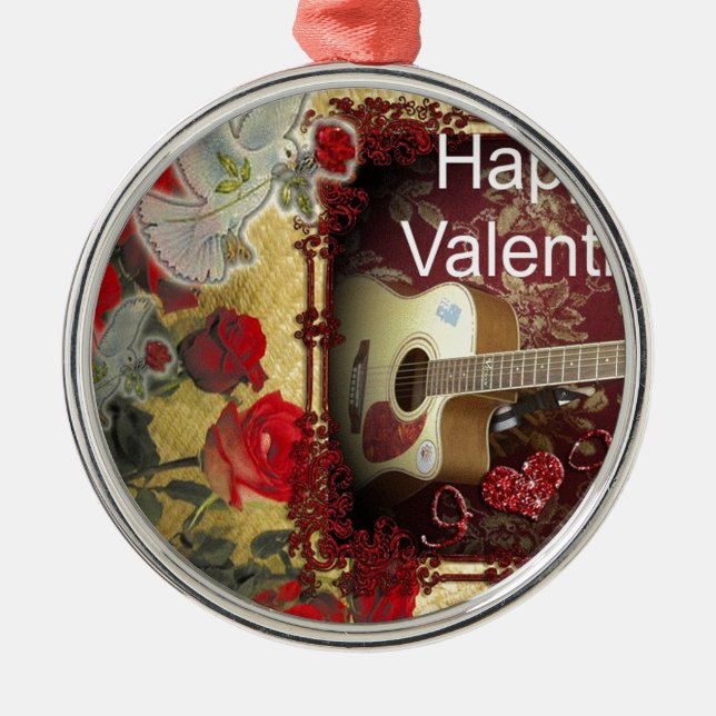 Happy Valentine day Tunes in my heart Metal Ornament (Front)