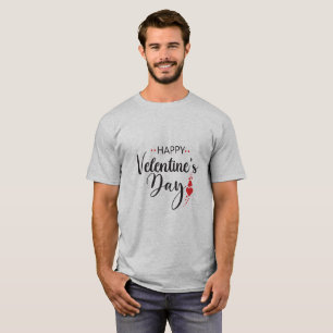 Happy Valentine Day With Red Love Typography T-Shirt