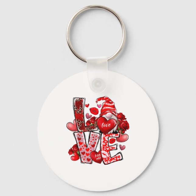 Happy Valentine Gnome Heart Valentine's Day Couple Key Ring (Front)