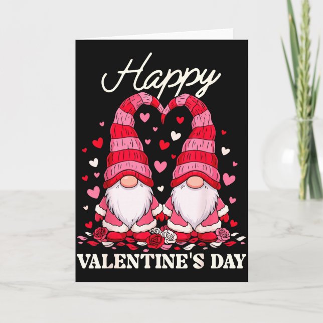 Happy Valentine Gnomes Cute Red Hearts Love Gnome  Card (Front)