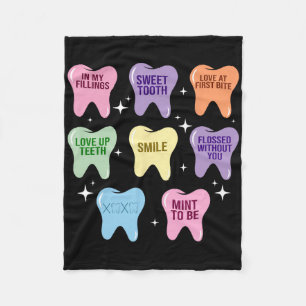 Happy Valentine Heart Teeth Dentist Dental Hygieni Fleece Blanket