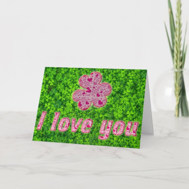 Happy Valentine Irish Shamrock Clovers Typography Holiday Card (Front)
