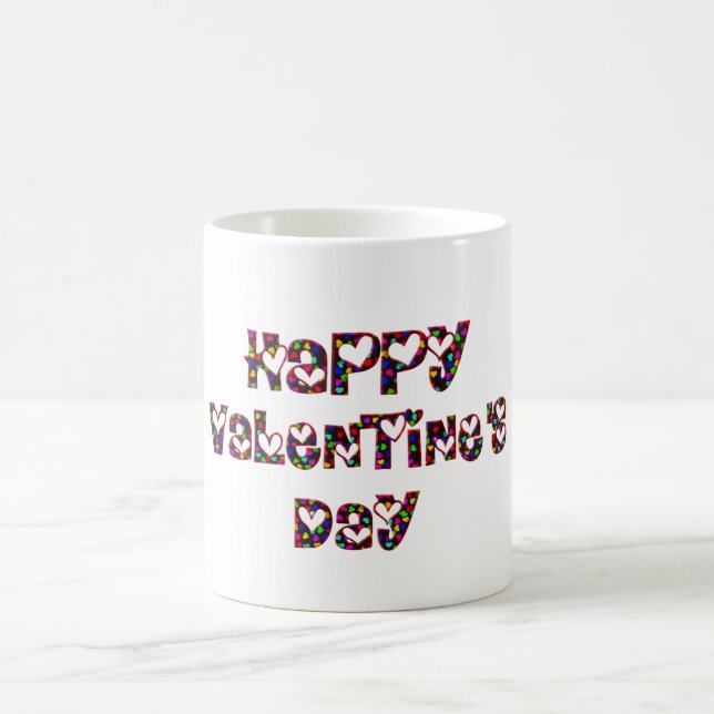 Happy Valentine Love Hearts Typography Cute Coffee Mug (Center)