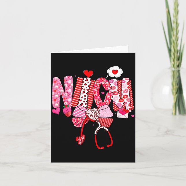 Happy Valentine Nicu Nurse Coquette Bow Heart Girl Card (Front)