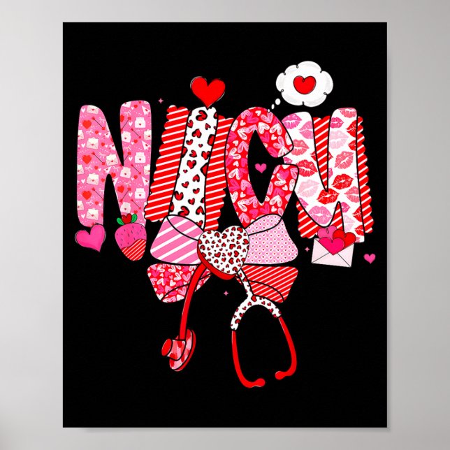 Happy Valentine Nicu Nurse Coquette Bow Heart Girl Poster (Front)