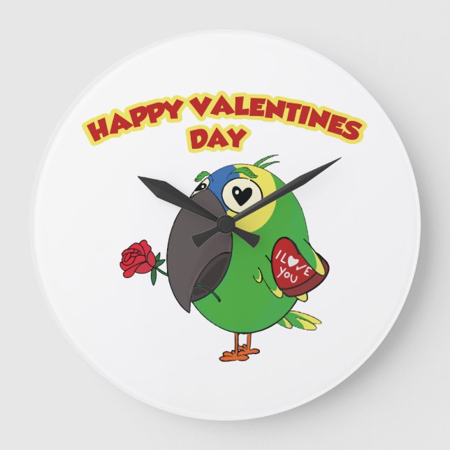 happy valentine parrot large clock (Front)