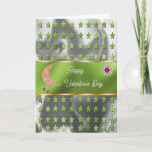 Happy Valentine Pink Moon Jewels & Stars Card