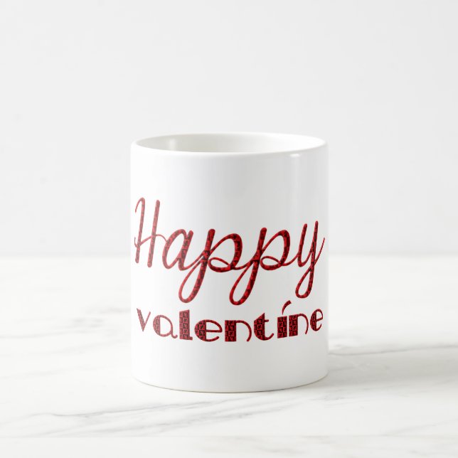 Happy Valentine Red Black Cupid Typography Coffee Mug (Center)