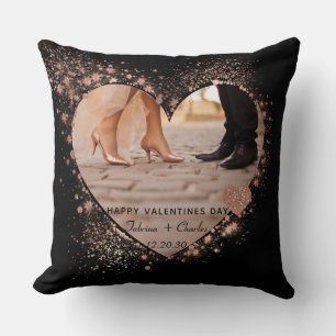 Happy valentine Rose Gold Twinkling Lights Photo  Cushion