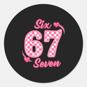 Happy Valentine’s Day 67 Meme Hearts Coquette Bow  Classic Round Sticker