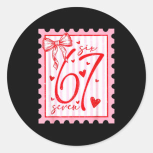 Happy Valentine’s Day 67 Meme Hearts Coquette Bow Classic Round Sticker