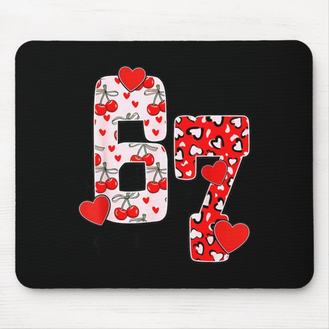 Happy Valentine’s Day 67 Meme Hearts Coquette Bow  Mouse Pad (Front)