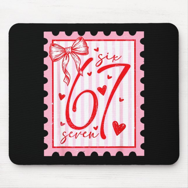 Happy Valentine’s Day 67 Meme Hearts Coquette Bow  Mouse Pad (Front)