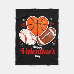 Happy Valentine’s Day Basketball Football Valentin Fleece Blanket