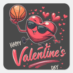 Happy Valentine’s Day Basketball Lovers Square Sticker