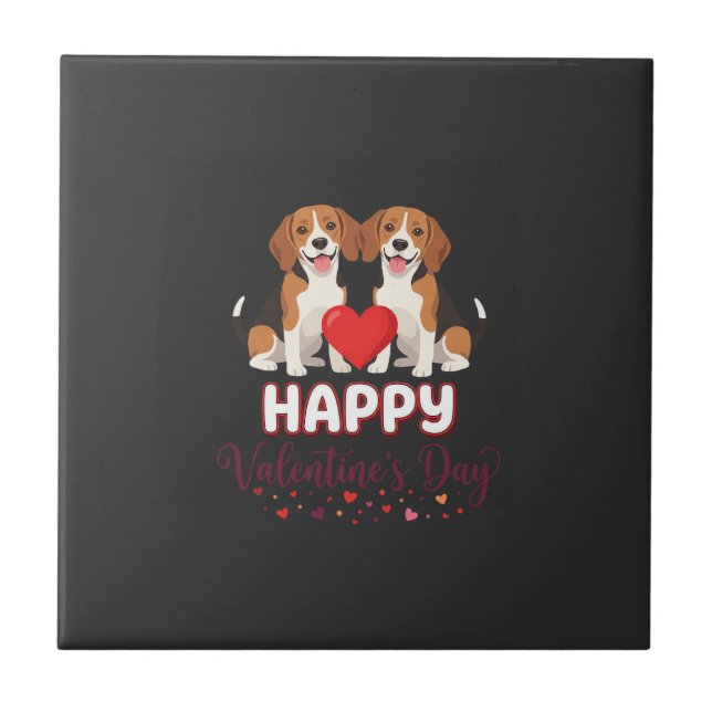 Happy Valentine’s Day Beagle Couple Ceramic Tile (Front)
