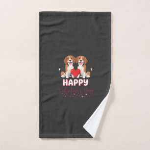 Happy Valentine’s Day Beagle Couple Hand Towel
