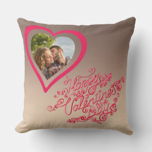 Happy Valentine’s day calligraphy Heart photo Cushion