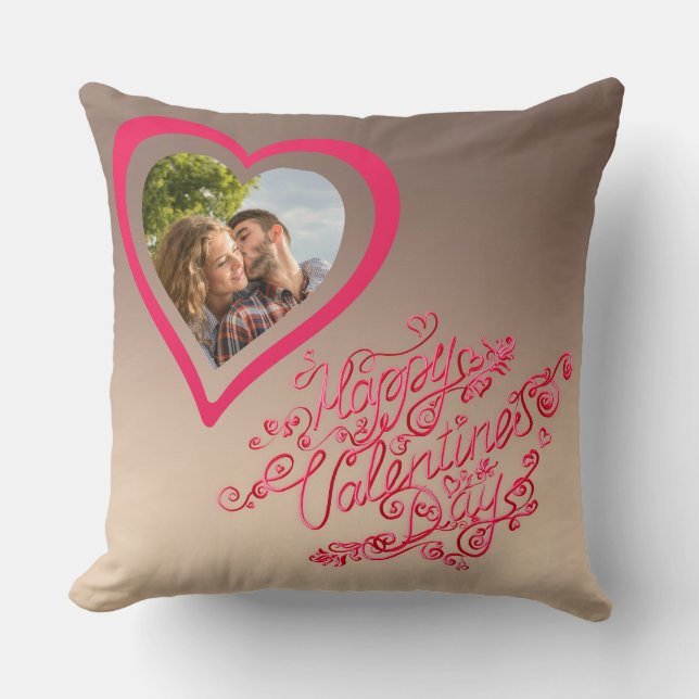 Happy Valentine’s day calligraphy Heart photo Cushion (Front)