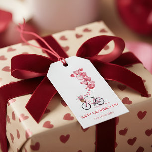 Happy Valentine’s Day Card – Pink Bike with Heart Gift Tags