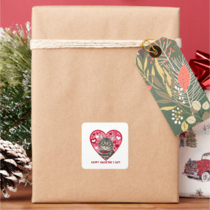 Happy Valentine’s Day Cat Square Sticker