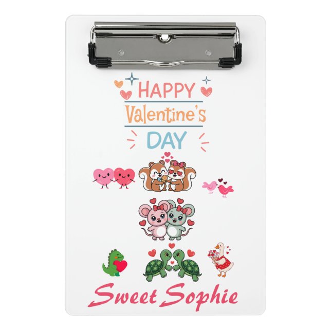 Happy Valentine’s Day Cute Animal Couples Mini Clipboard (Front)