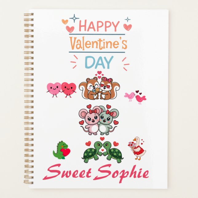 Happy Valentine’s Day Cute Animal Couples Planner (Front)