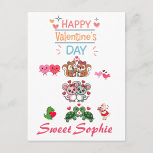 Happy Valentine’s Day Cute Animal Couples  Postcard