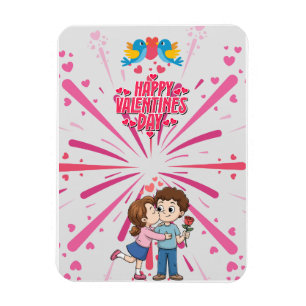 Happy Valentine’s Day Cute Couple Illustration Magnet