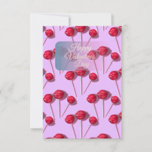 Happy Valentine’s Day Cute Lollipop Pattern Pink C Thank You Card