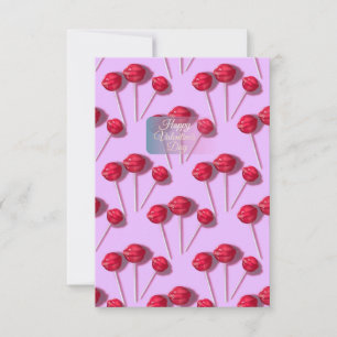 Happy Valentine’s Day Cute Lollipop Pattern Pink C Thank You Card