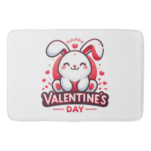 Happy Valentine s Day Cute Rabbit Bath Mat