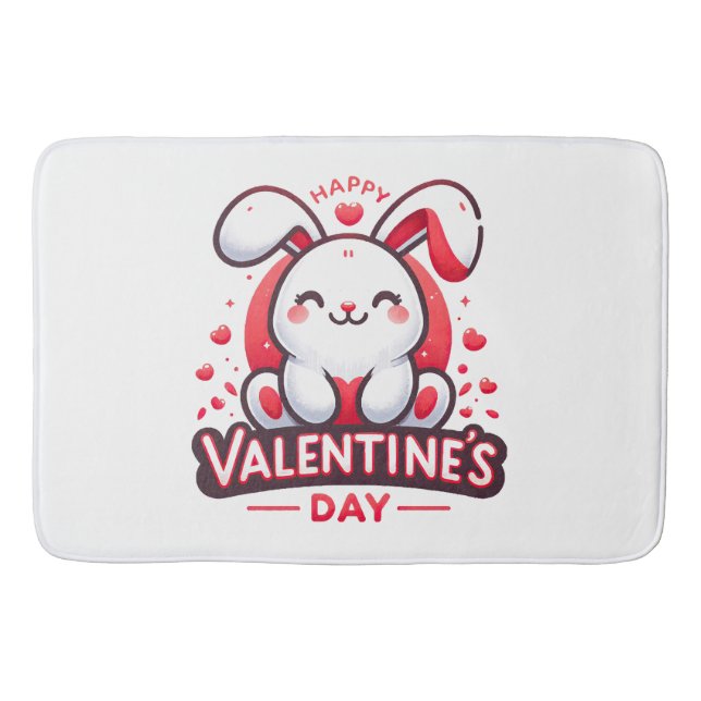 Happy Valentine s Day Cute Rabbit Bath Mat (Front)