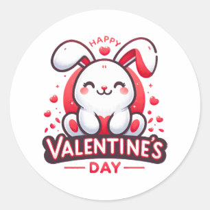 Happy Valentine s Day Cute Rabbit Classic Round Sticker