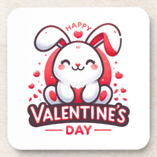 Happy Valentine s Day Cute Rabbit Coaster