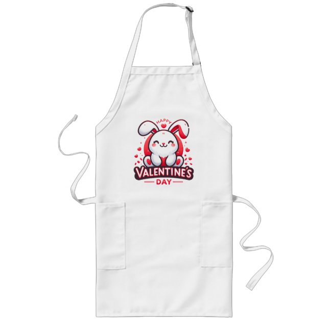 Happy Valentine s Day Cute Rabbit Long Apron (Front)