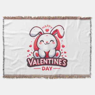 Happy Valentine s Day Cute Rabbit Throw Blanket