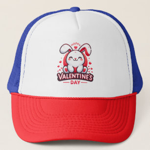 Happy Valentine s Day Cute Rabbit Trucker Hat