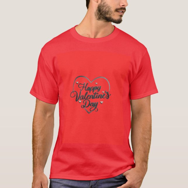 Happy Valentine’s Day – Elegant Heart Script Typog T-Shirt (Front)