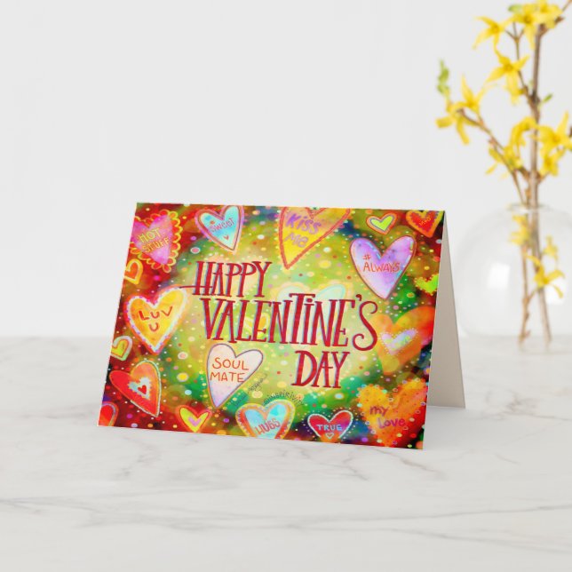 Happy Valentine’s Day Fun Conversation Hearts Card (Yellow Flower)