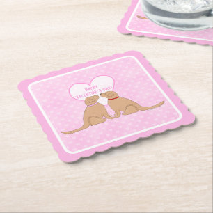 Happy Valentine’s Day Golden Dogs Flat Card Paper Coaster