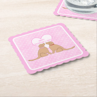 Happy Valentine’s Day Golden Dogs Flat Card Paper Coaster