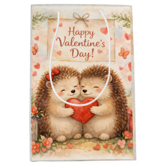 Happy Valentine’s Day Hedgehog Love Illustration Medium Gift Bag