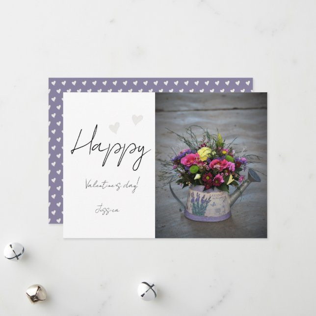 Happy Valentine`s Day Modern Script Photo Holiday Card (Front/Back In Situ)
