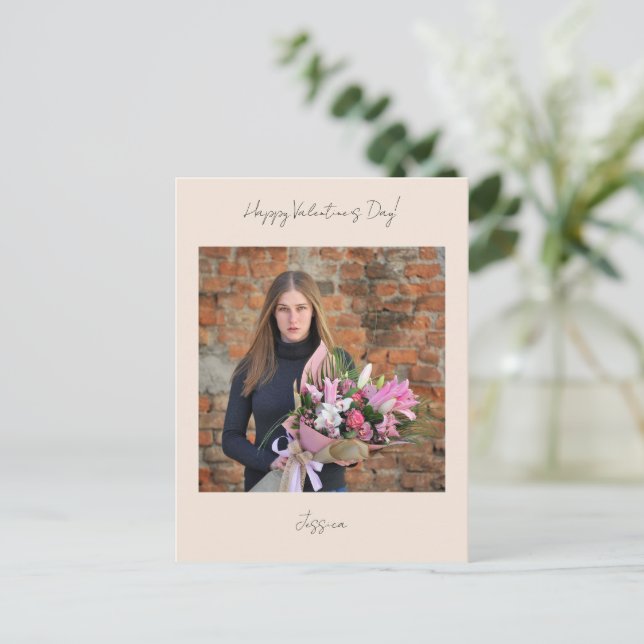 Happy Valentine`s Day Modern Script Photo Postcard (Standing Front)