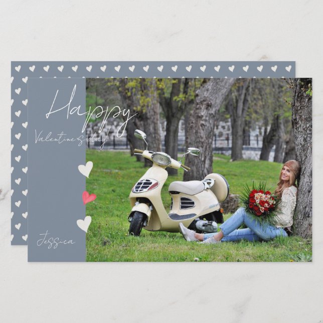 Happy Valentine`s Day Modern Script Photo Stationery (Front/Back)